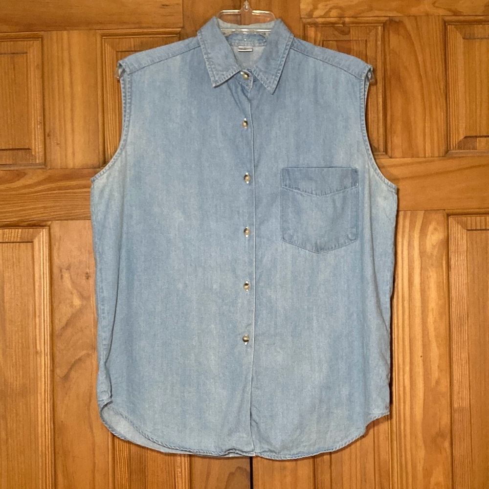 EUC Top Denim Sleeveless Blouse Vintage 80s 90s Blue Size M Medium
